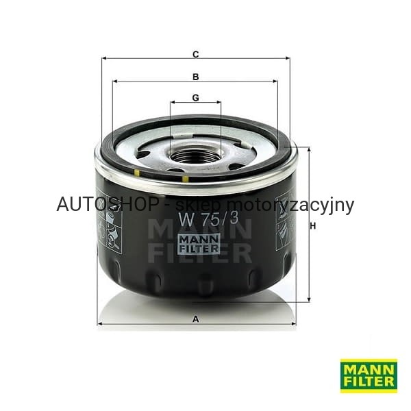 Filtr oleju Mann Filter W75/3- wymiary