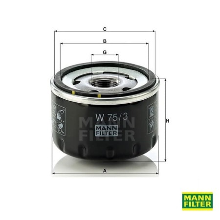 Filtr oleju Mann Filter W75/3- wymiary