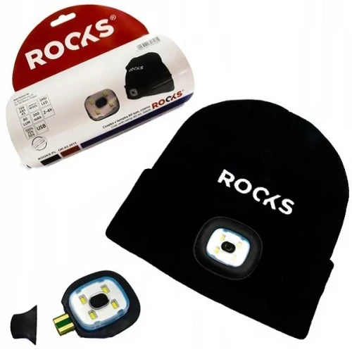 Przejdź do produktu Czapka ROOKS z lampką LED 80 lumenów, akrylowa, czarna, 3 tryby, USB 
