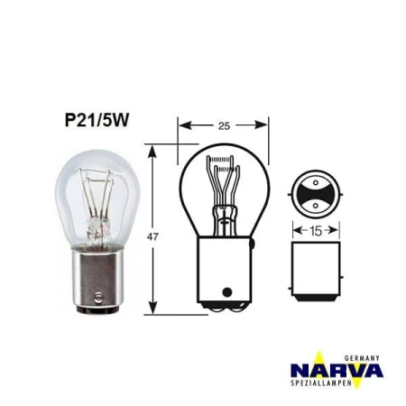 Żarówka Narva P21/5W no.17916 - wymiary