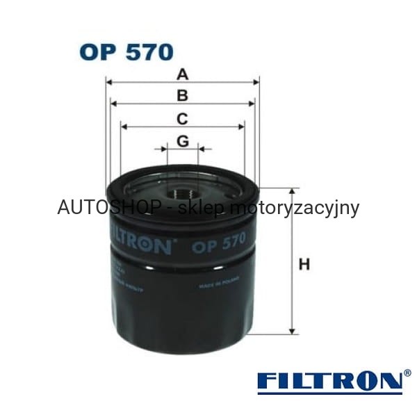 Filtr oleju Filtron OE570 - wymiary