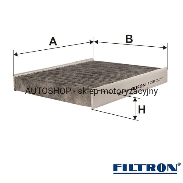 Filtr kabinowy węglowy Filtron K1154A-wymiary