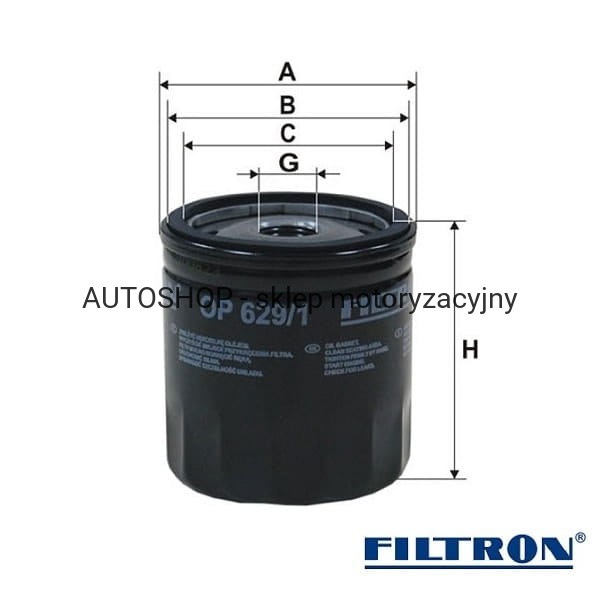 Filtr oleju Filtron OP629/1- wymiary