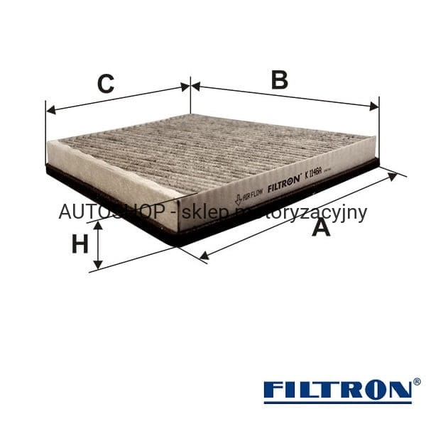 Filtr kabinowy węglowy Filtron K1146A wymiary