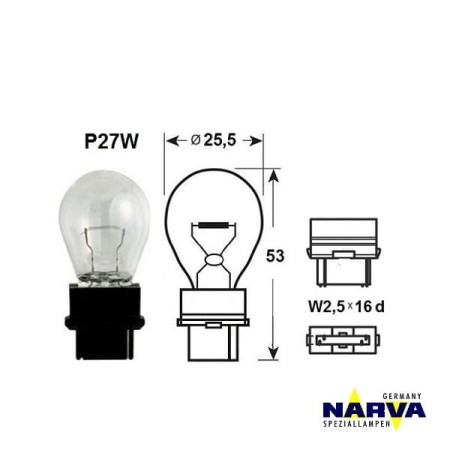 Żarówka Narva P27W no.17941 typ amerykański wymiary