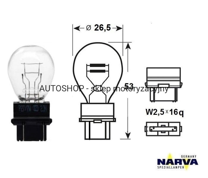 Żarówka Narva P27/5W no.17945 typ amerykański wymiary