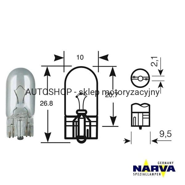 Żarówka Narva W5W no.17177 wymiary