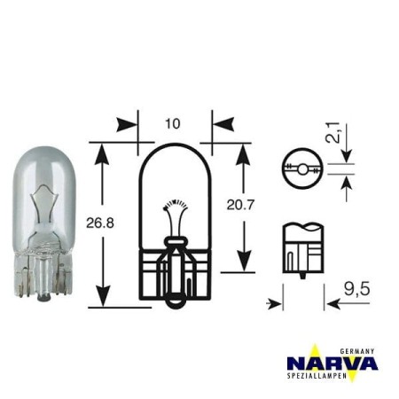 Żarówka Narva W5W no.17177 wymiary