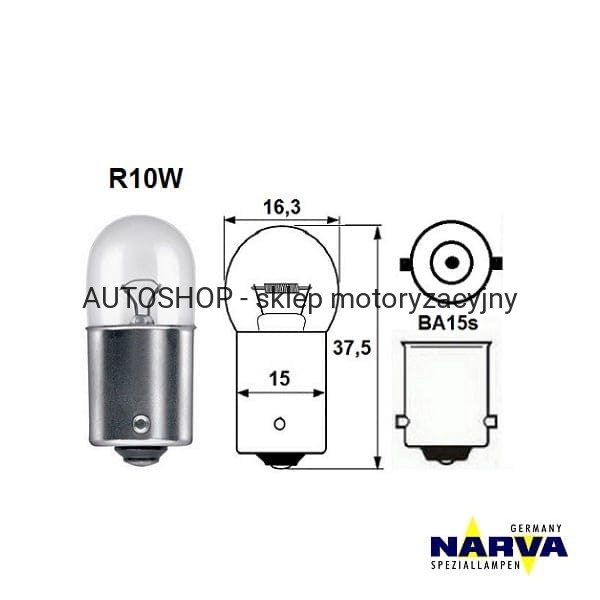 Żarówka Narva R5W no.17171 wymiary