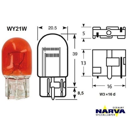 Żarówka Narva WY21W no.17629 wymiary