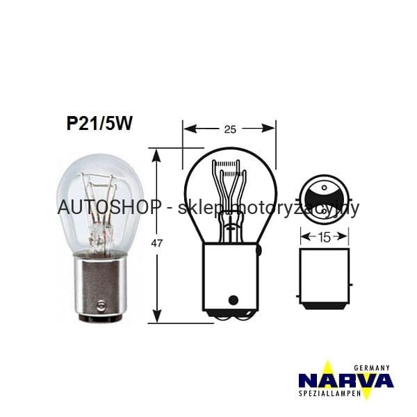 Żarówka Narva P21/5W no.17916 - wymiary