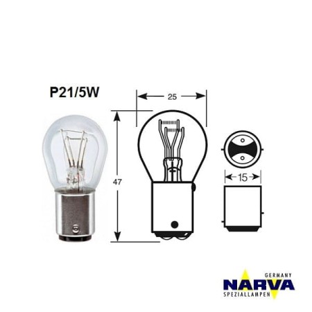Żarówka Narva P21/5W no.17916 - wymiary