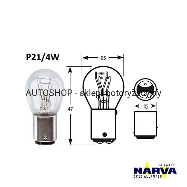 Żarówka sygnalizacyjna Narva P21/4W no.17881 wymiary