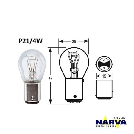 Żarówka sygnalizacyjna Narva P21/4W no.17881 wymiary