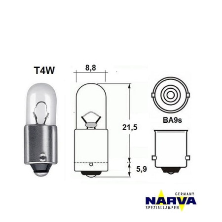 Żarówka sygnalizacyjna Narva T4W no.17131 wymiary