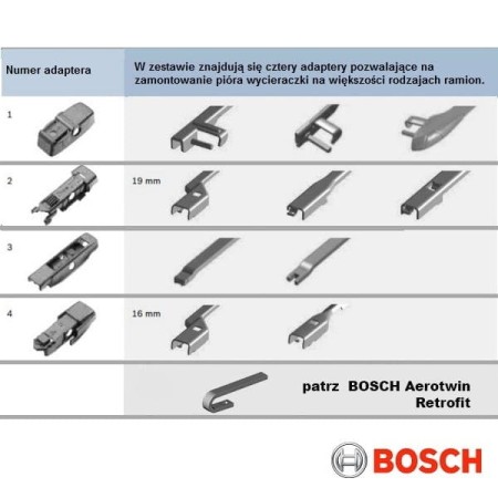 Wycieraczka Bosch AeroTwin Plus AP600U adaptery