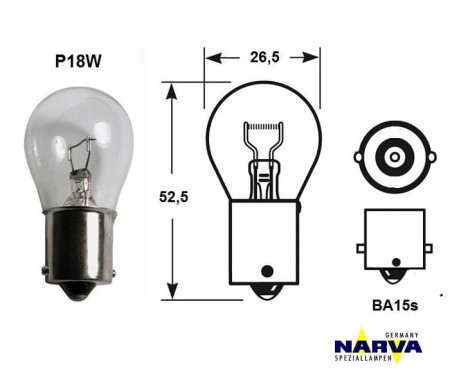 Żarówka sygnalizacyjna Narva P18W no.17511 wymiary