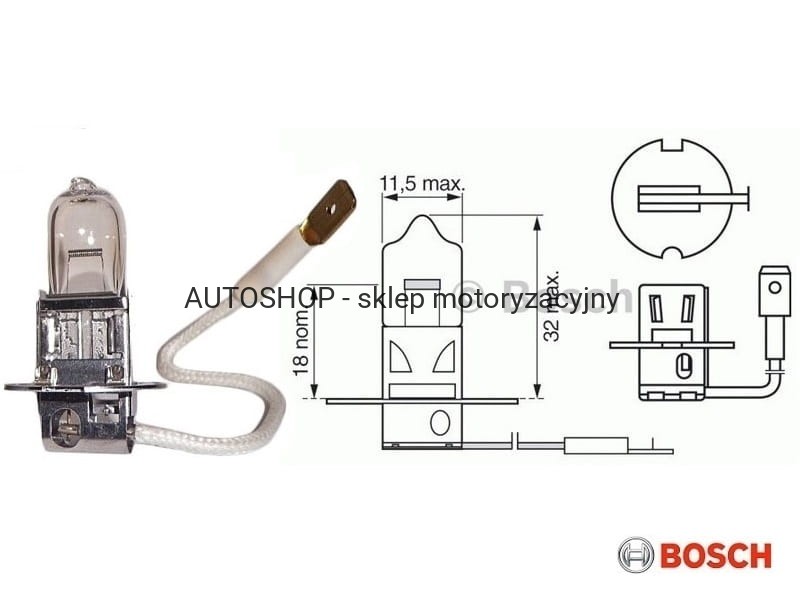 Żarówka halogenowa Bosch H3 Pure Light no. 1987301006 wymiary
