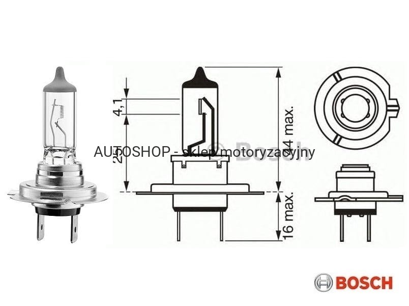 Żarówka halogenowa Bosch H7 Pure Light no. 1987301012 wymiary