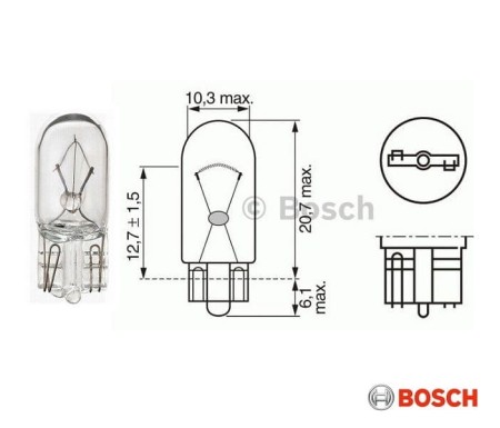 Żarówka sygnalizacyjna Bosch Pure Light W5W wymiary