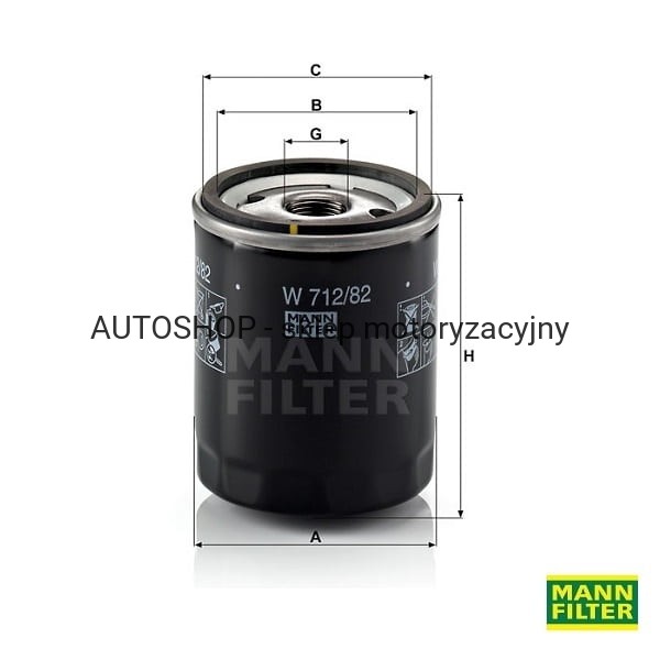 Filtr oleju Mann Fliter W712/82 wymiary