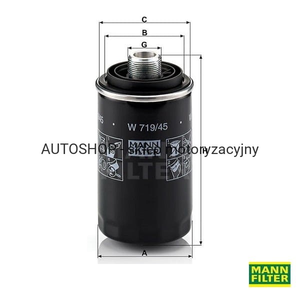 Filtr oleju Mann Filter W719/45 wymiary