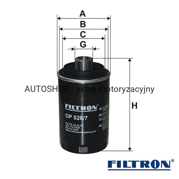 Filtr oleju Filtron OP526/7 wymiary