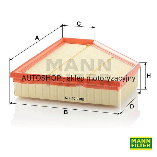 Filtr powietrza Mann Filter no. katalog. C30135 wymiary