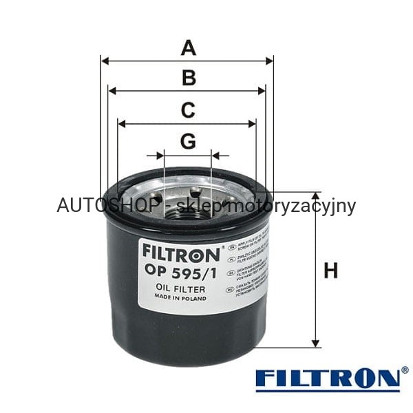 Filtr oleju Filtron OP595/1- wymiary