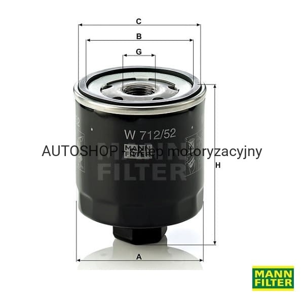 Filtr oleju Mann Filter W712/52 - wymiary