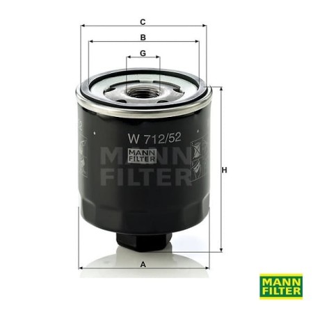 Filtr oleju Mann Filter W712/52 - wymiary