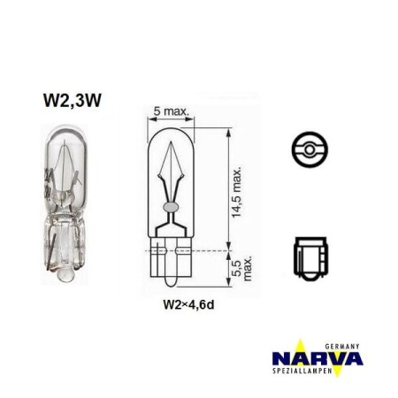Żarówka sygnalizacyjna Narva 2,3W W2,3W no. 17073 wymiary