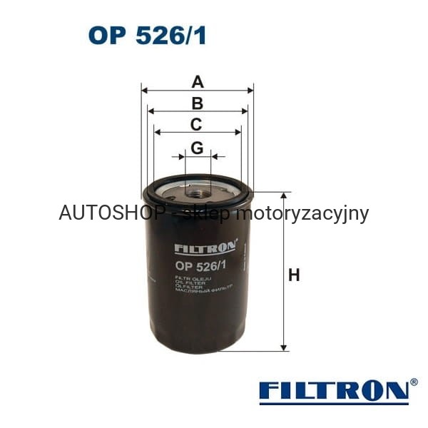Filtr oleju Filtron OP-526/1 - wymiary