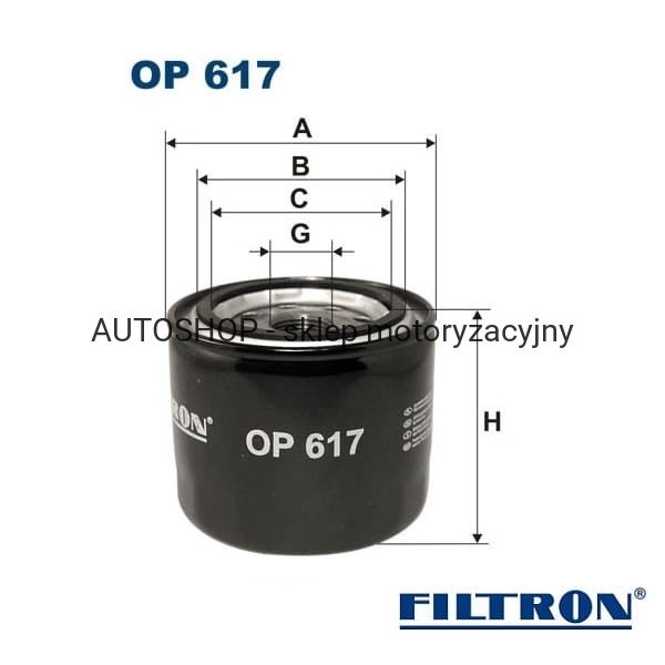 Filtr oleju Filtron OP617- wymiary