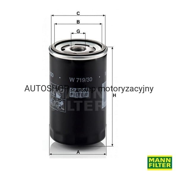 Filtr oleju Mann Filter W719/30 - wymiary