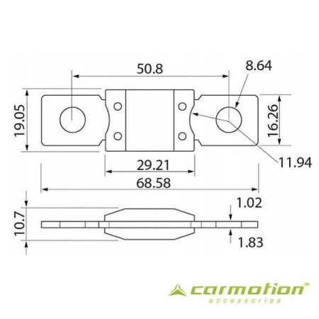 Bezpiecznik płytkowy MEGAVAL wymiary
