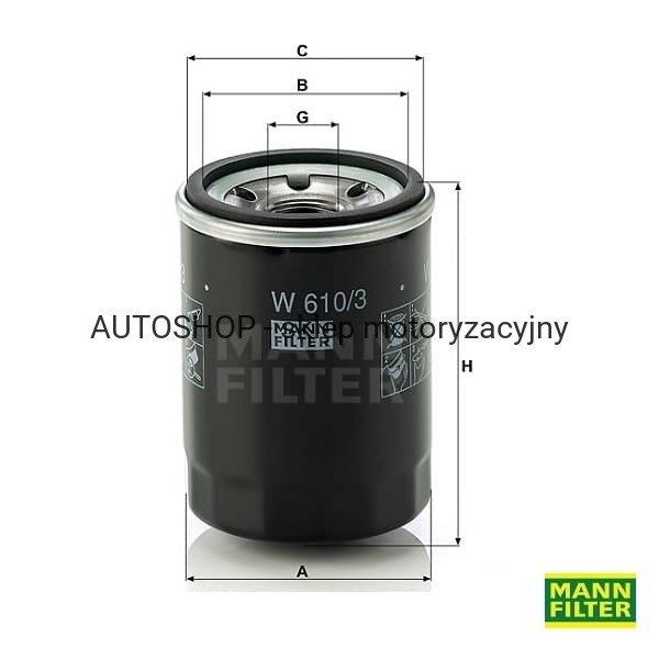 Filtr oleju Mann Filter W610/3 wymiary