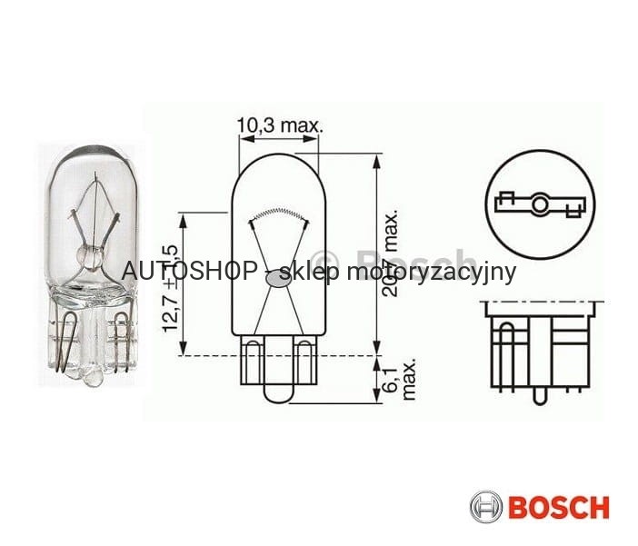 Żarówka sygnalizacyjna Bosch Pure Light W5W wymiary