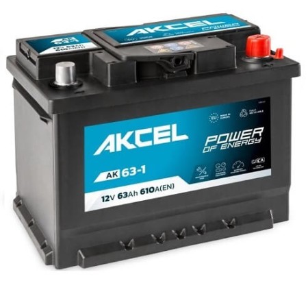 Akumulator AKCEL 63Ah 610A P+