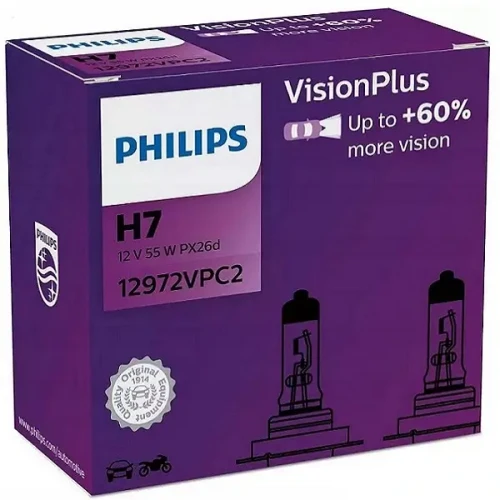 Przejdź do produktu Żarówka Philips H7 Vision Plus +60% 2szt. (12972VPC2)