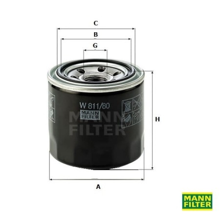 Filtr oleju Mann Filter W811/80 - wymiary