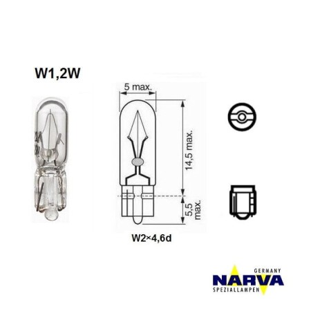 Żarówka sygnalizacyjna Narva 1,2W W1,2W no.17037 wymiary