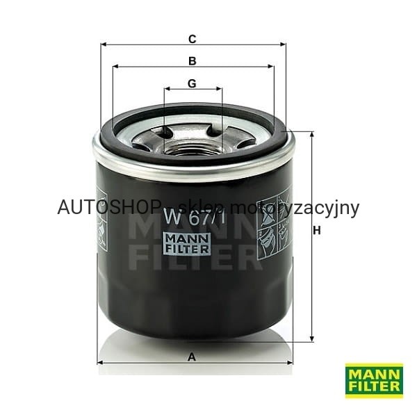 Filtr oleju Mann Filter W67/1 wymiary