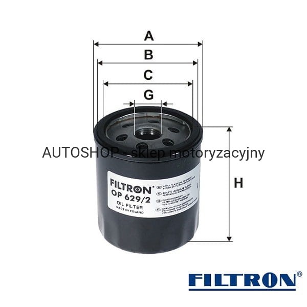 Filtr oleju Filtron OP629/2 wymiary