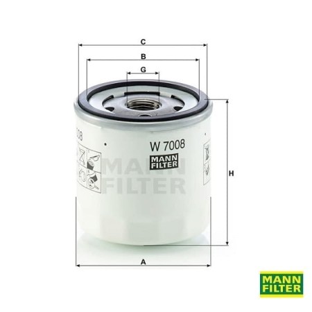 Filtr oleju Mann Filter W7008 -  wymiary