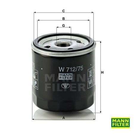 Filtr oleju Mann Filter W712/75 - wymiary