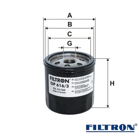 Filtr oleju Filtron OP616/3wymiary